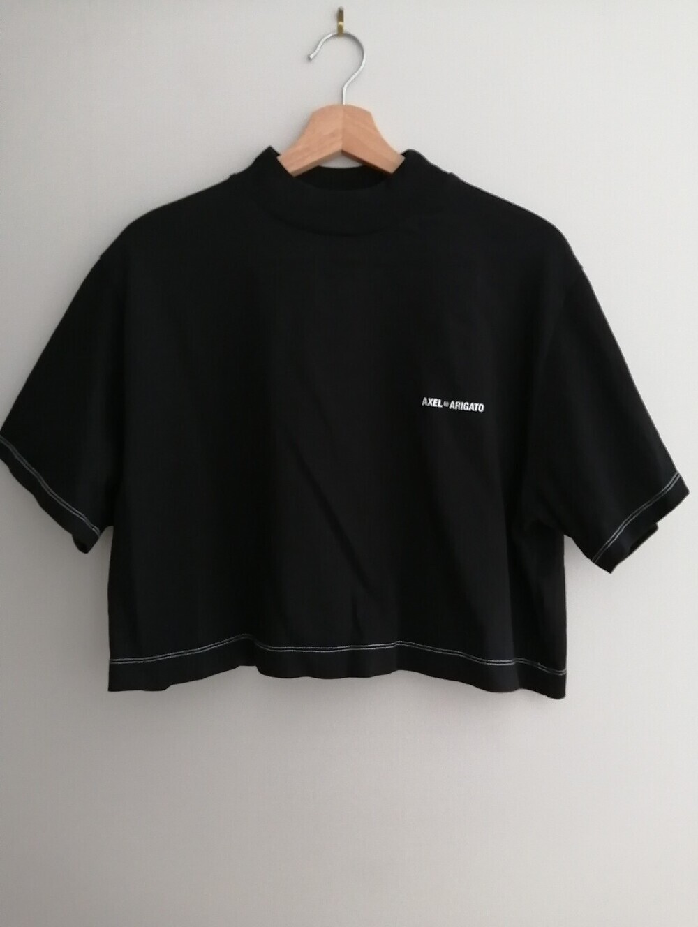 Axel Arigato Crop T-shirt Black with White Logo and Contrast Stitch Small